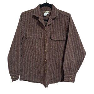 Vintage Woolrich Womens Medium Wool Button Up Shirt Jacket Striped Long Sleeve